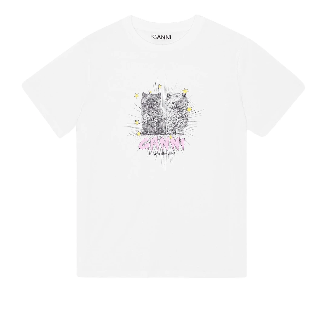 GANNI Kitten Logo Print Tshirt